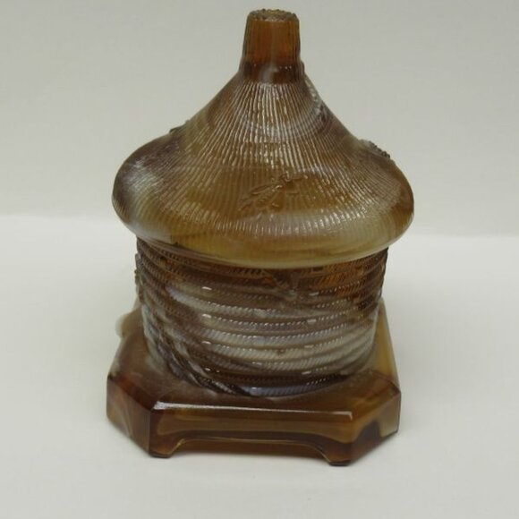 Imperial Caramel Slag Glass HONEY BEE JAR with Lid and Original Label - Picture 1 of 5